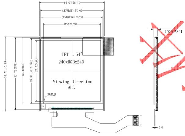 Spezifikation des 1,54-Zoll-TFT-Displays Diagramm eines 1,54-Zoll-TFT-Displays
