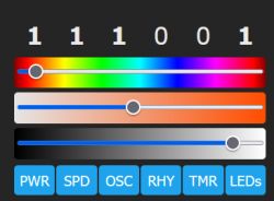 IOT control panel with RGB sliders and six buttons.
