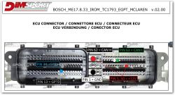 Photo of an ECU connector with labeled pins and their functions for BOSCH_ME17.8.33 controller for McLaren.