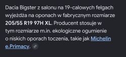 Jaka cena za opony Michelin Primacy 205/55 R19 2025 z Dacii Bigster?