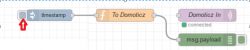 Node-RED flow example with Timestamp, To Domoticz, and Domoticz In nodes.