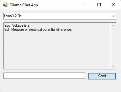 Ollama Chat App interface showing selected language model and sample conversation exchange.