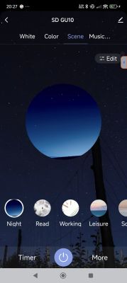 Lighting App Interface Lighting control app interface against a starry night sky.
