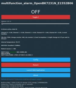 OpenBK7231N application interface page with device status information.