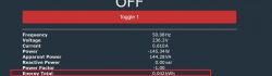 Screenshot of an interface displaying electrical network parameters showing the device is off.