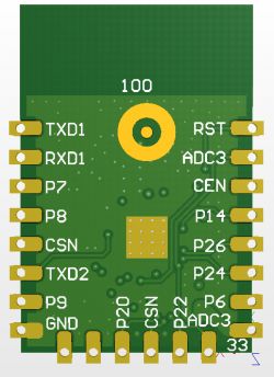 CB3S Module - Pin Layout Bottom view of the CB3S module with pin labels.