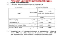 Tabela „ENERGA” urzędowe zatwierdzone 2026 z cenami energii dla taryf G11, G12, G12w i G12r