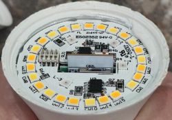 Interior of a Smart Bulb with CB2L Module Interior of a smart bulb with visible CB2L module.
