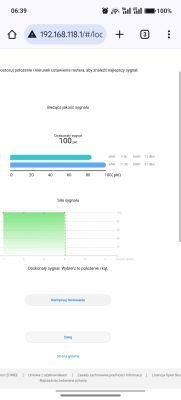Zrzut ekranu aplikacji pokazujący jakość sygnału sieci mobilnej z punktami SINR i RSRP.