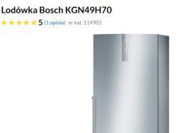 Zrzut ekranu z ofertą „Lodówka Bosch KGN49H70” z oceną 5 i zdjęciem srebrnej lodówki