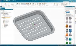 Model 3D tacki w programie Solid Edge z otworami i zaokrąglonymi brzegami.