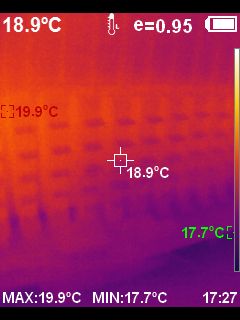 Thermal Image of 18650 Cell Energy Storage Thermal image of an energy storage system based on 18650 cells.