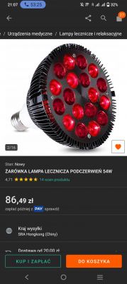 Żarówka LED terapeutyczna o mocy 54W emitująca podczerwień.