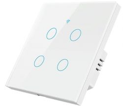 White touch panel with four illuminated buttons and a WiFi icon on top.