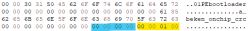 Fragment of a binary file with the text bootloader and hexadecimal values.