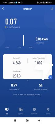 Screenshot of Energy Monitoring App Screenshot of a mobile app displaying current electrical data.