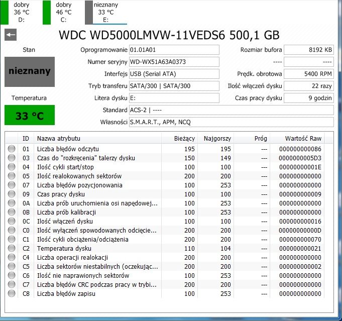 WD5000LMVW - stukot, komunikat o formatowaniu, CHKDSK przerwany