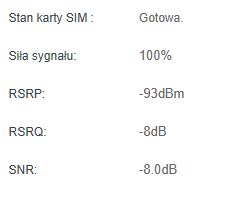 Dane sygnału sieci komórkowej z routera.