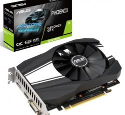 Karta graficzna ASUS Phoenix GeForce GTX 1660 Super z pojedynczym wentylatorem i opakowaniem.