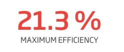 Tekst 21.3% MAXIMUM EFFICIENCY na białym tle w czerwono-czarnej czcionce