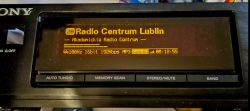 Sony radio with display showing Radio Centrum Lublin station.