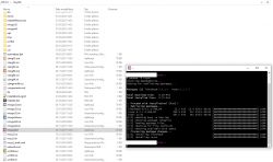 File Explorer window with the msys64 folder open and a terminal window showing rsync installation in MSYS2.