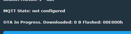 OTA update screen showing: 0 B downloaded, 00E000h flashed
