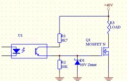 Load Control Circuit with MOSFET and Zener Diode Circuit diagram with MOSFET and Zener diode.
