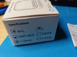 WiFi Switch Module Specifications Close-up of the switch module box specifications.