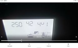 Ekran wyświetlacza z wartościami 250, 42, 441 i ikonami wskaźników stanu