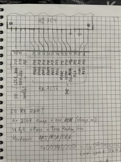 Hand-drawn block diagram and technical notes on grid paper, describing an electronic circuit or microcontroller.