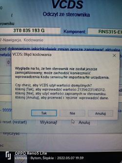 Wymiana radia SWING na RNS 315 - błąd 108640 - sterownik niezakodowany U1013 00 [009]