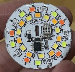 LED board with CBLC9 circuit and various electronic components on a white background.