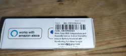 Tuya WiFi TH08 Sensor Packaging Packaging of Tuya WiFi temperature and humidity sensor with Amazon Alexa compatibility label.