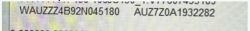 VIN number WAUZZZ4B92N045180 and code AUZ7Z0A1932282 on document background