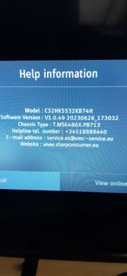 Help screen showing model C32HK5532KB74H and software version V1.0.49.