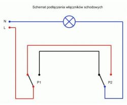 Włącznik dwupozycyjny w dwóch różnych miejscach dwiema parami zarówek.