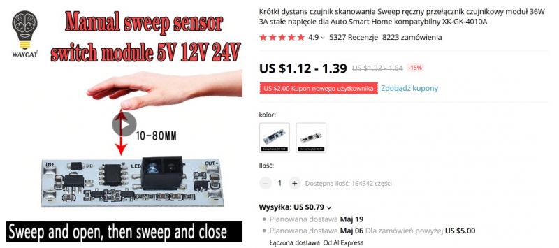 Włącznik Led z czujnikiem refleksyjnym IR Włącznik Led z czujnikiem refleksyjnym IR