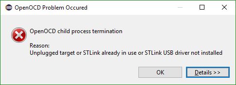 openstm32 - STLink already in use or STLink USB driver not installed