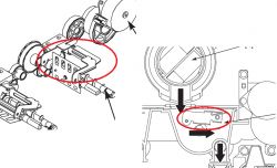 Diagram techniczny z zaznaczonymi elementami w czerwonym okręgu