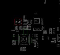 Schematic of an electronic circuit with component labels, YL1 is empty.