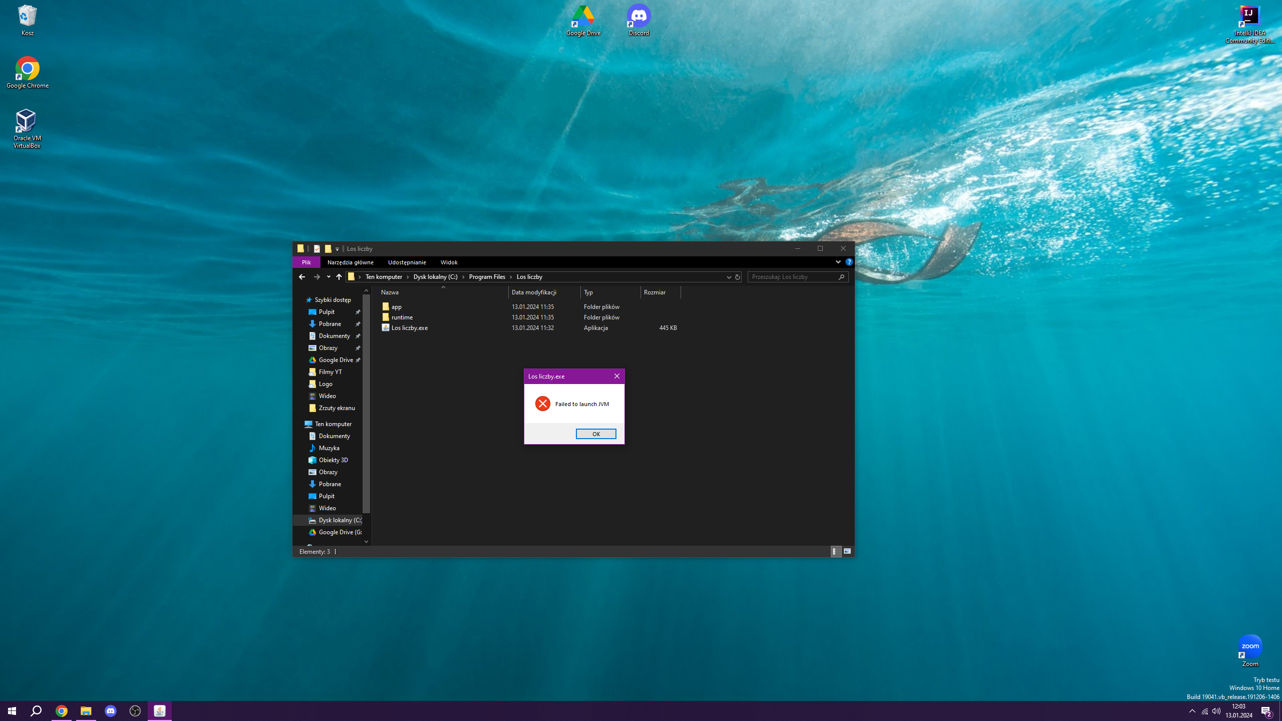 Failed to launch JVM Gdy próbuję uruchomić mój program .exe napisany w ...