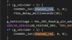 Screenshot of C code with a snippet about setting a channel for drv_battery.