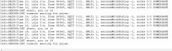 Screenshot of a console log showing device information with DHT sensor status and performance statistics.