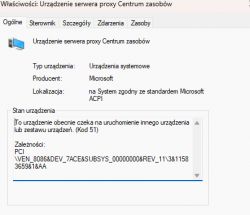 Zrzut ekranu menedżera urządzeń z błędem proxy.