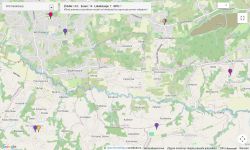 Mapa okolic Ochojna Dolnego z przypiętymi kolorowymi znacznikami lokalizacji