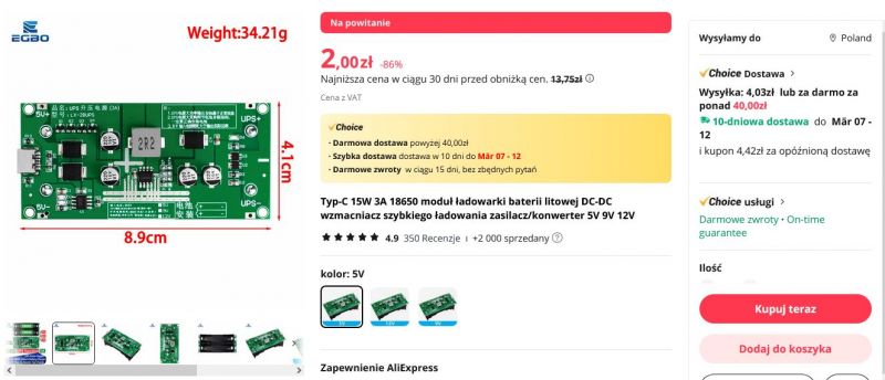 UPS wersja 2 - 5V 2A dla 9V 1,6A a dla 12V 1,2A na akumulatorki 2x18650