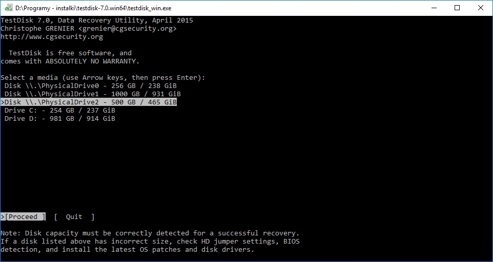 testdisk analyse cylinder read error