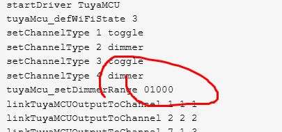 Screenshot of code where the tuyaMcu_setDimmerRange function has a missing space between arguments.