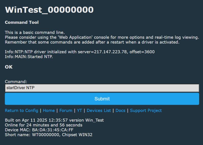 Command Input Tool in WinTest Screenshot showing the command input tool in the WinTest application.